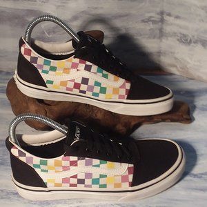 Vans  Old Skool Black with  Multicolor checkers Woman size 5